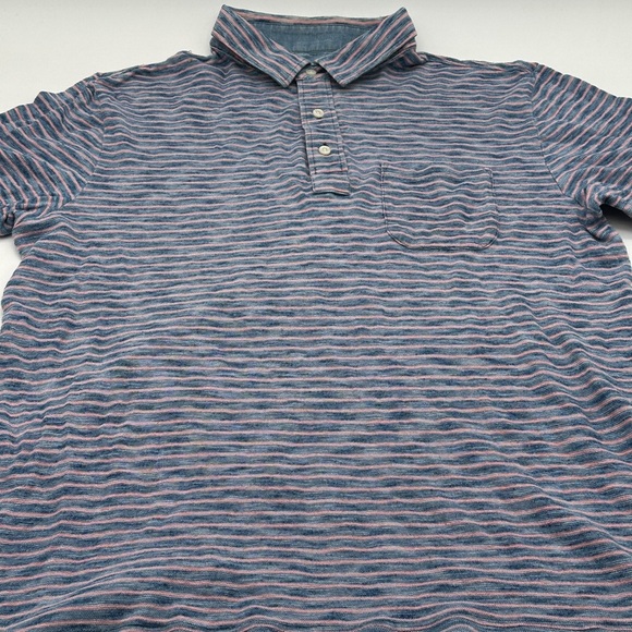 Faherty Brand Men’s Polo Shirt Striped Natural Indigo Dyed Blue/Red Sz XL - Picture 4 of 17